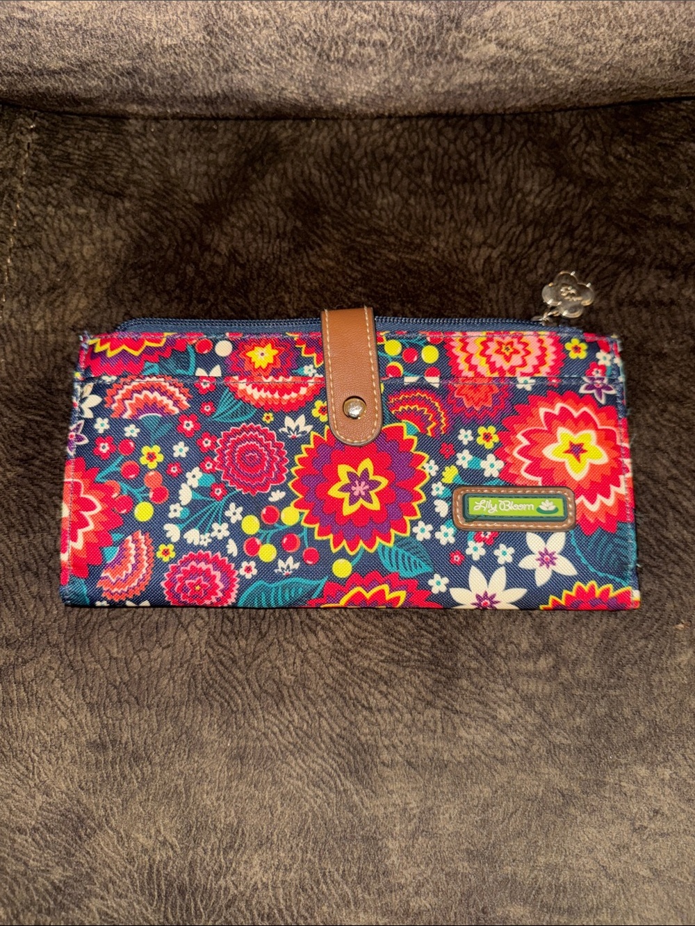Lily Bloom Navy Floral Zip Wallet with Bright Multicolor Blooms